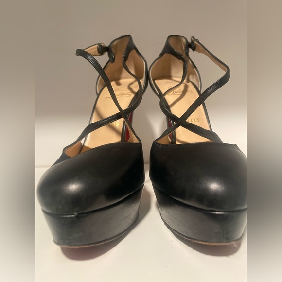 CHRISTIAN LOUBOUTIN Black Leather Criss Cross Platform Pumps Size 38.5 - Picture 6 of 7